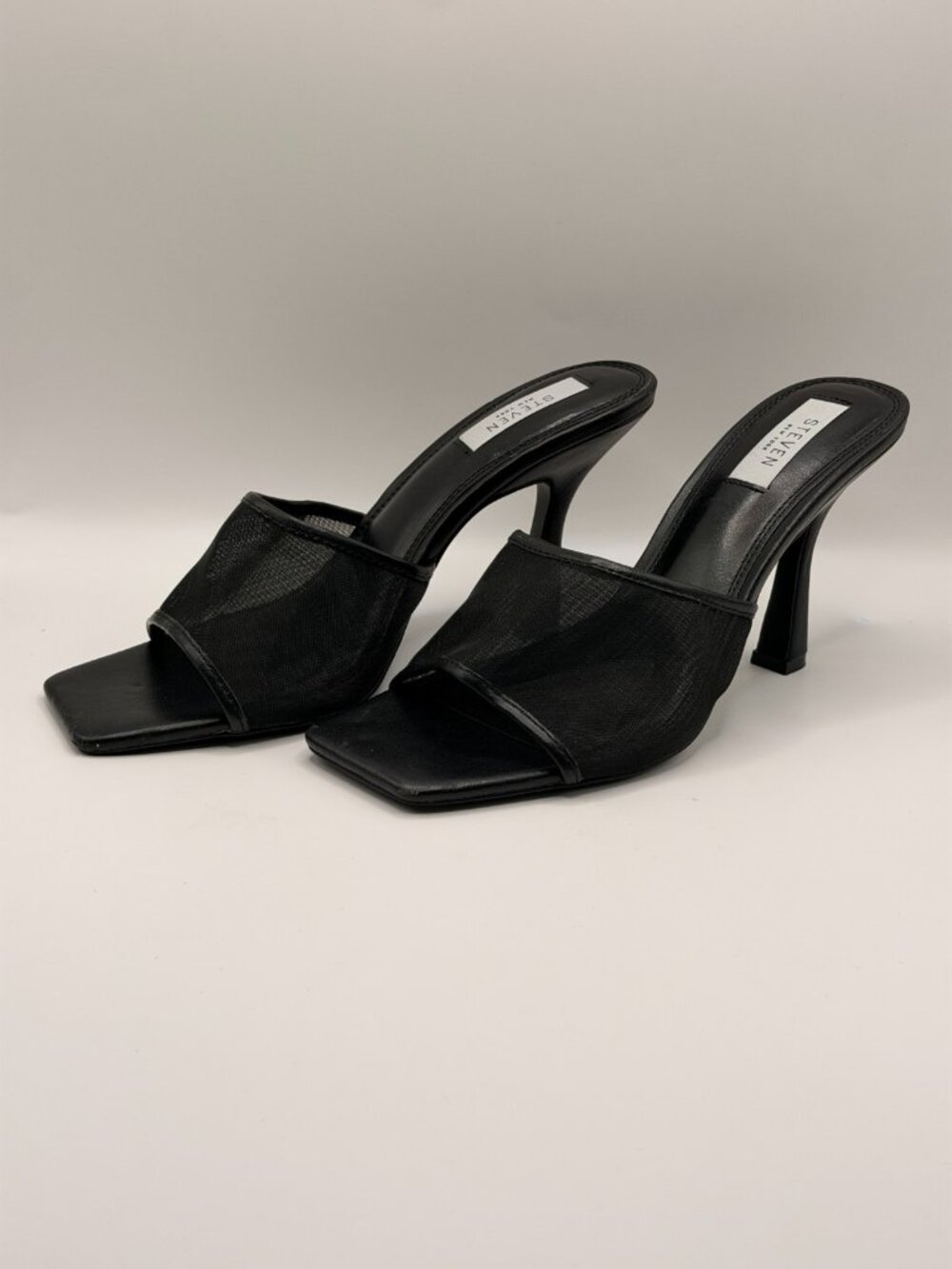 Steven New York Women Black Lydia Mesh Heel Sandal Sz 9